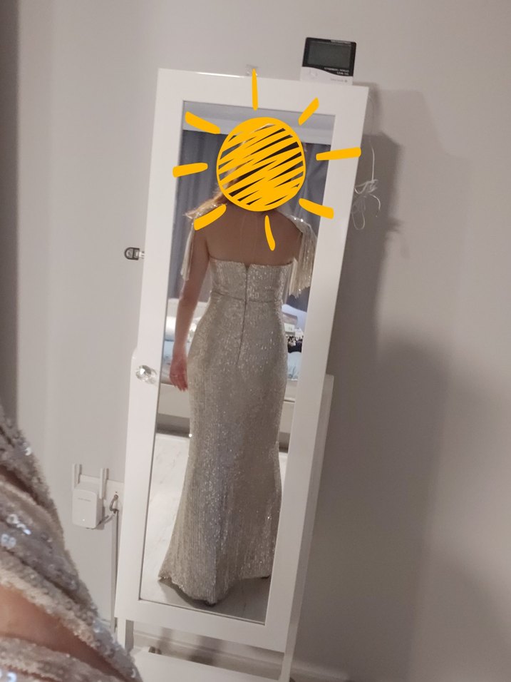 Parlak Bej Uzun Abiye Elbise - Görsel 3