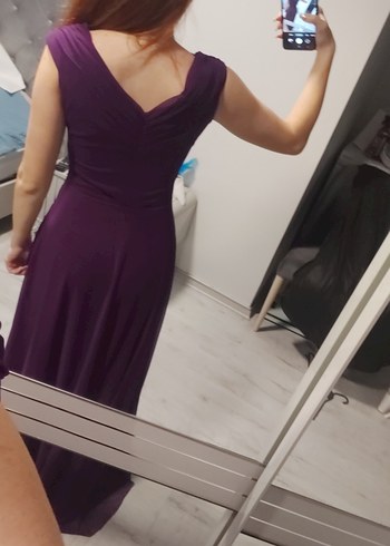 Mor Drapeli V Yaka Midi Abiye Elbise - Görsel 8