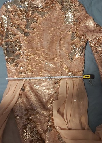 Bej Drapeli Uzun Kollu Abiye Elbise tesettür - Görsel 5