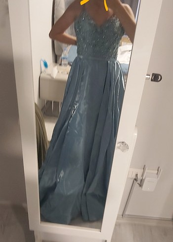 Parlak Mavi Drapeli Uzun Abiye Elbise - Görsel 6