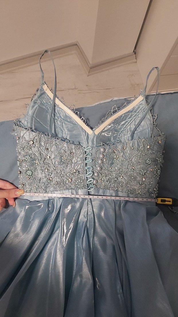 Parlak Mavi Drapeli Uzun Abiye Elbise - Görsel 4