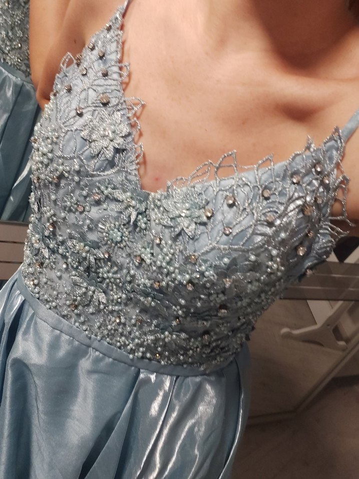 Parlak Mavi Drapeli Uzun Abiye Elbise - Görsel 3