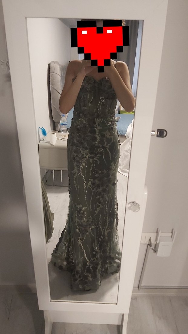 Bohem Kamuflaj Straplez Uzun Abiye Elbise - Görsel 2