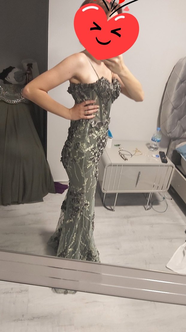 Bohem Kamuflaj Straplez Uzun Abiye Elbise - Görsel 4