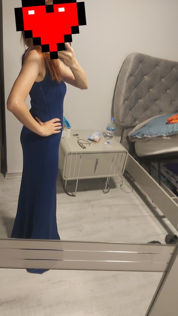 Lacivert V Yaka  Abiye Elbise - Görsel 4