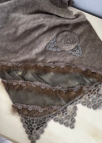 Kahverengi Bohem Kadın Örgü Atkı - Görsel 2