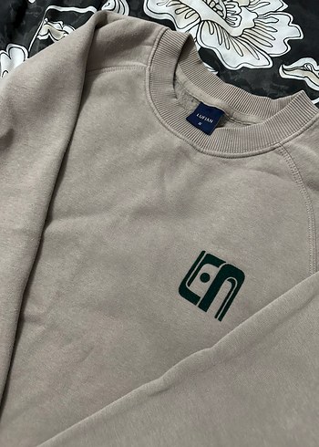 Bej Kadın-Erkek Sweatshirt, Yuvarlak Yaka, Rahat Kesim