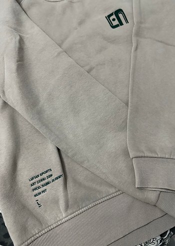 Lufian Bej Kadın-Erkek Sweatshirt, Yuvarlak Yaka, Rahat Kesim
