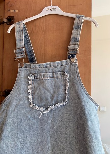 Kızlar için buz mavisi Denim Askılı Tulum - Görsel 3