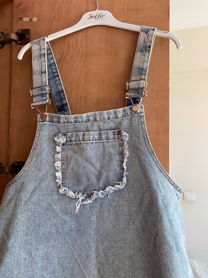 Kızlar için buz mavisi Denim Askılı Tulum - Görsel 3