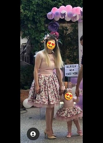 Kelebek desenli özel dikim tasarım anne -kız elbise