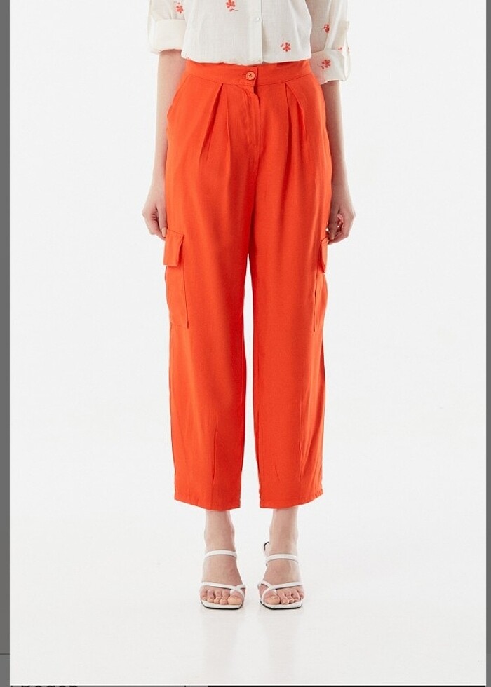 Turuncu yüksel bel kargo pantolon - Görsel 2