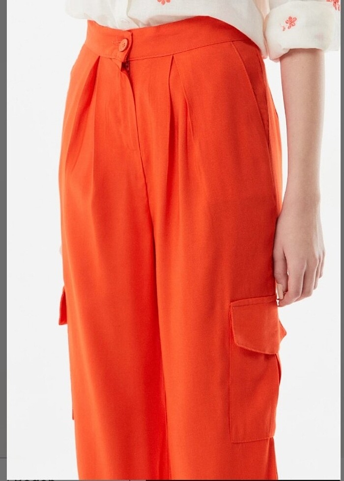 Turuncu yüksel bel kargo pantolon - Görsel 3