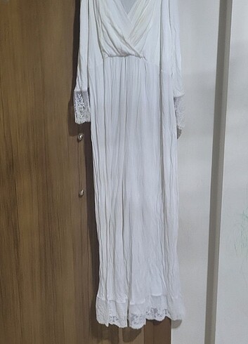 Beyaz lohusa dantel tül detaylı gecelik pijama  - Görsel 6