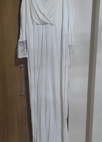 Beyaz lohusa dantel tül detaylı gecelik pijama  - Görsel 8