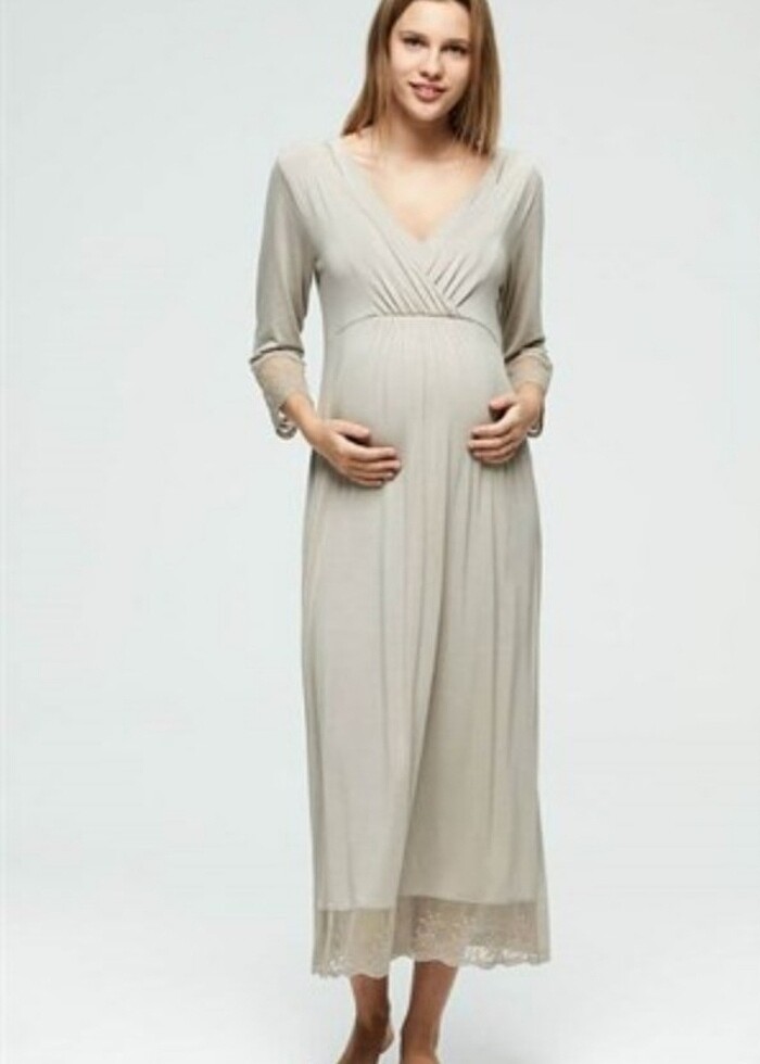 Beyaz lohusa dantel tül detaylı gecelik pijama  - Görsel 2