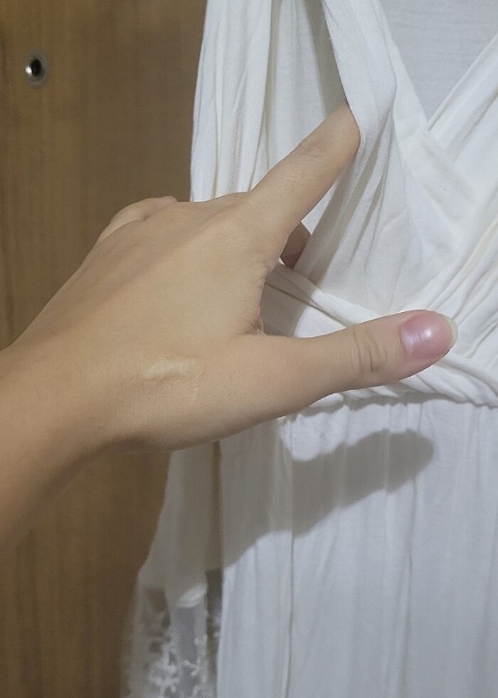 Beyaz lohusa dantel tül detaylı gecelik pijama  - Görsel 4