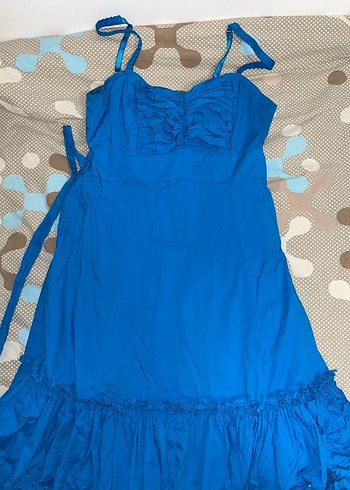 Mavi Uzun Askılı Bohem Kadın Elbise - Görsel 2