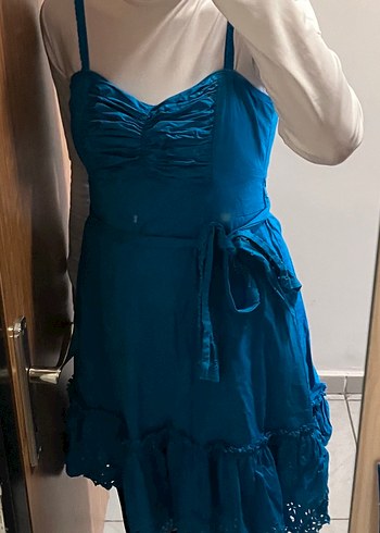 Mavi Uzun Askılı Bohem Kadın Elbise - Görsel 3