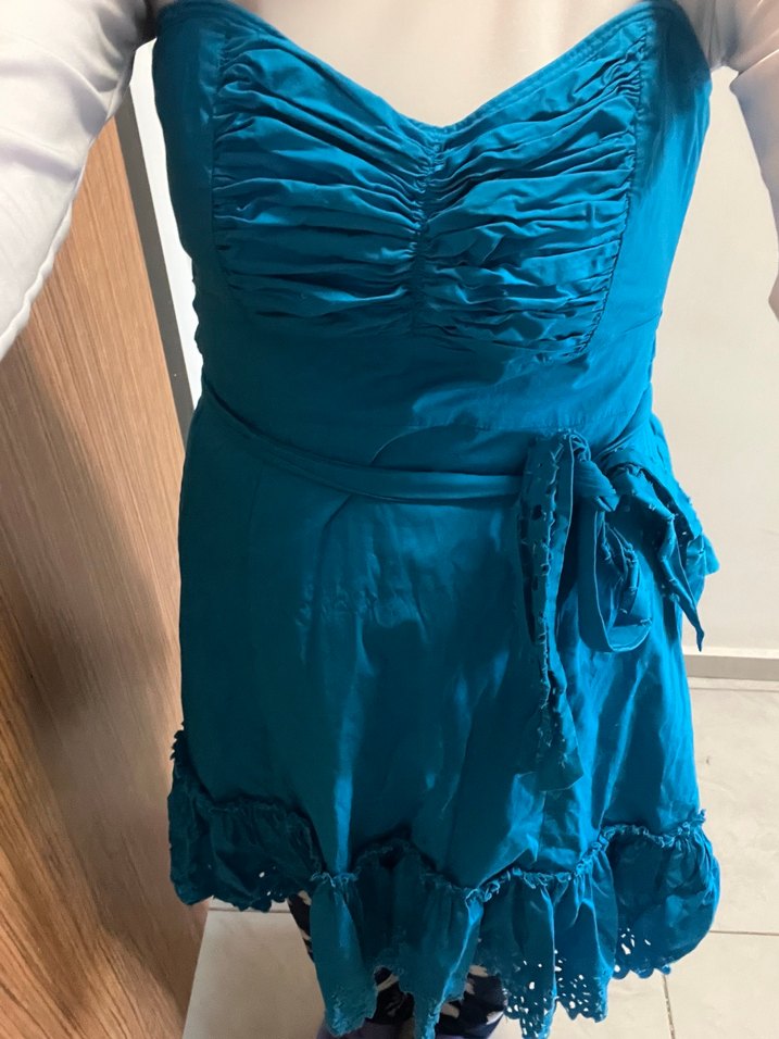 Mavi Uzun Askılı Bohem Kadın Elbise - Görsel 5