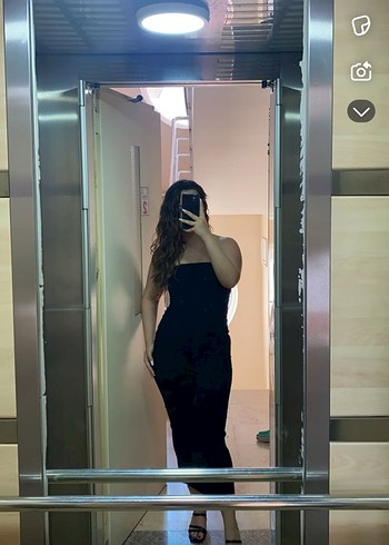 BERSHKA Straplez Siyah Triko Midi Elbise