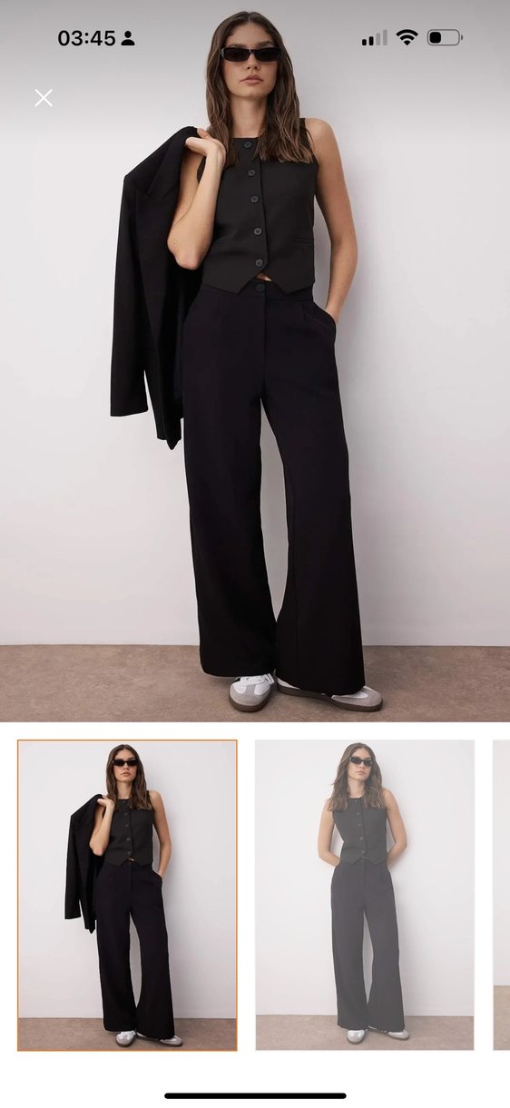 Siyah Wide Leg  Kadın Kumaş Pantolon - Görsel 2