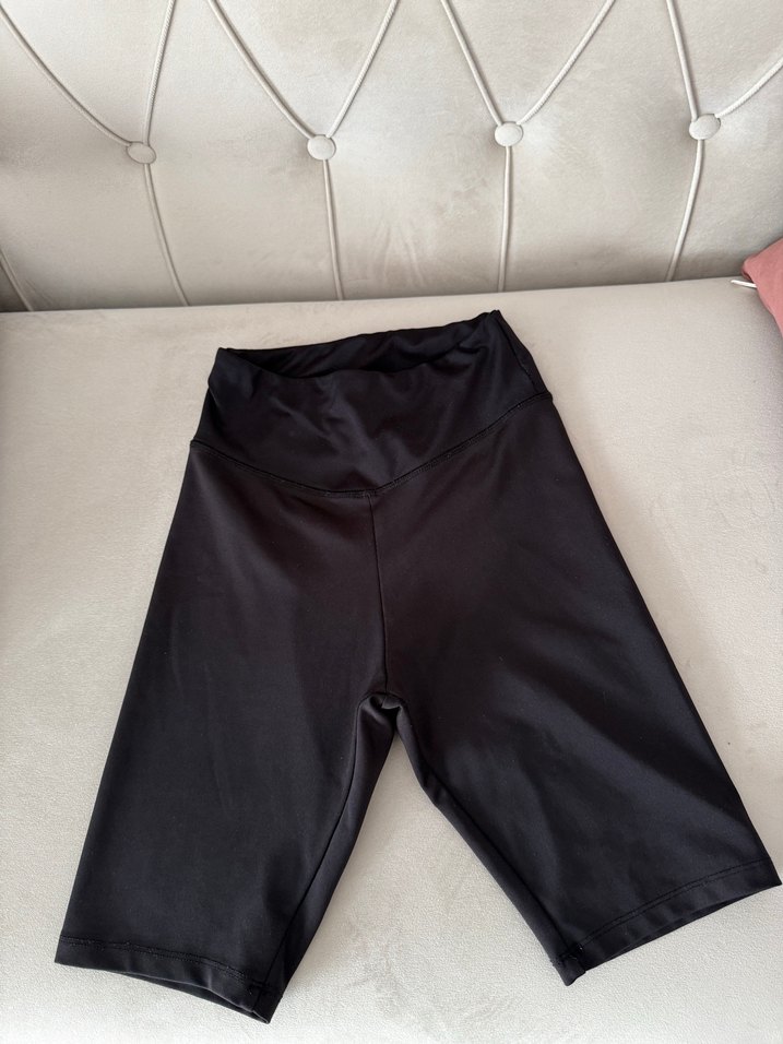 Siyah Dalgıç Kumaş Biker Tayt - Görsel 2