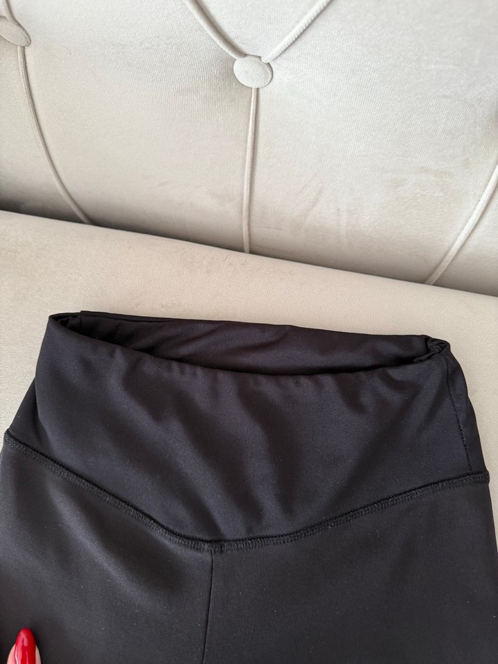 Siyah Dalgıç Kumaş Biker Tayt - Görsel 3