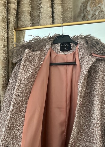 Kürklü Yaka Detaylı Gri Kadın Midi Kaban - Görsel 4