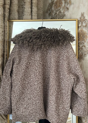 Kürklü Yaka Detaylı Gri Kadın Midi Kaban - Görsel 5