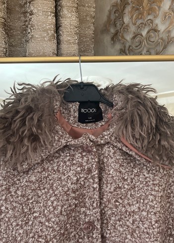 Kürklü Yaka Detaylı Gri Kadın Midi Kaban - Görsel 2