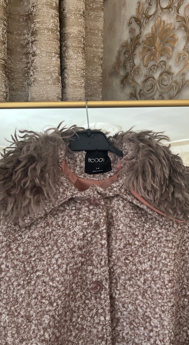 Kürklü Yaka Detaylı Gri Kadın Midi Kaban - Görsel 2