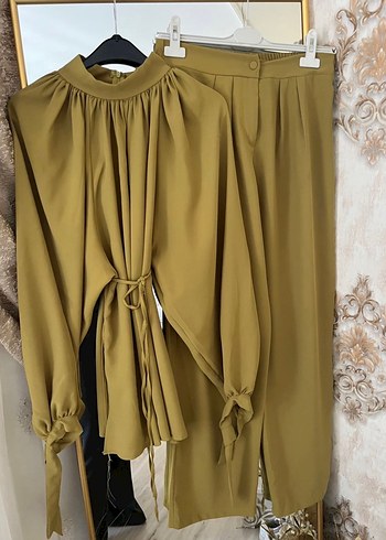 Kadın Haki Midi Kumaş Tulum Yüksek Yaka - Görsel 2