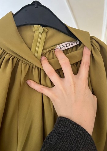 Kadın Haki Midi Kumaş Tulum Yüksek Yaka - Görsel 5