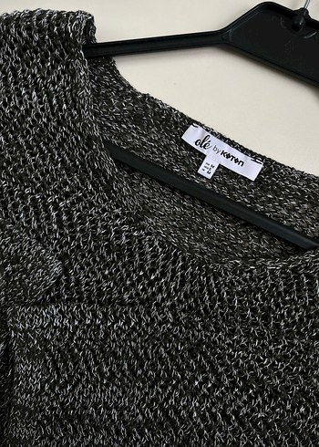 Gri V Yaka Örgü Kadın Mini Kazak - Görsel 5