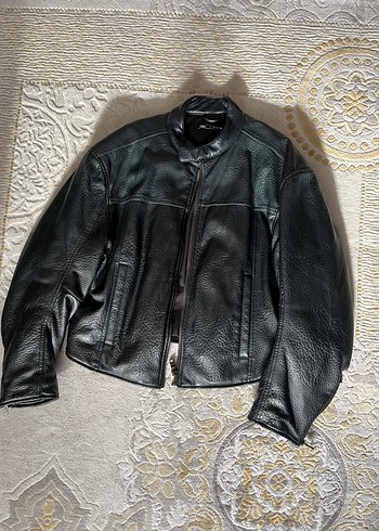 Deri Siyah Sprey Efektli Biker Erkek Ceket