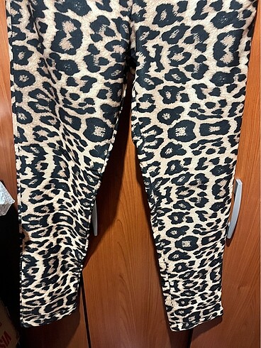 s Beden kahverengi Renk leopar kumas likrali pantalon