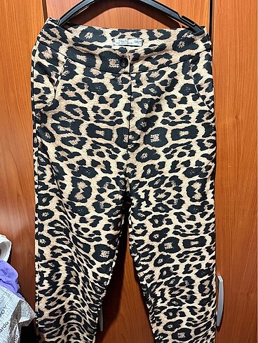 s Beden leopar kumas likrali pantalon