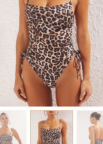 Leopar Desenli Mini Dantel Detaylı Kadın Mayo - Görsel 4