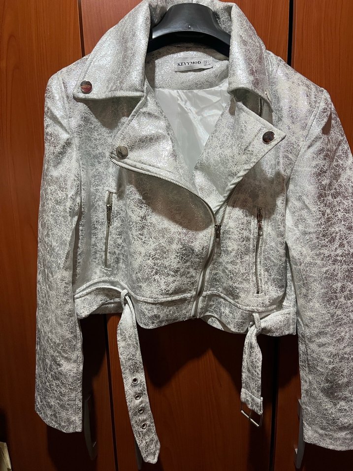 Yılan Desenli gümüş Kısa Ceket - Görsel 2