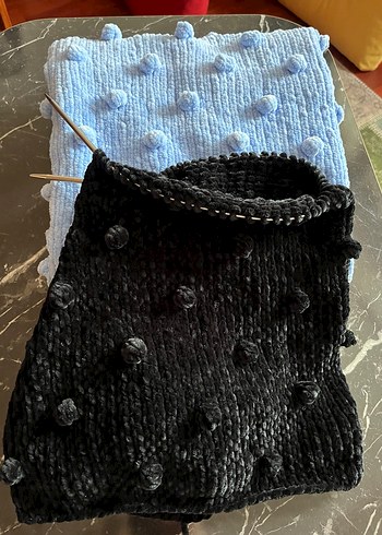 Mavi Örgü Bebek Battaniyesi ve Yelek - Görsel 4