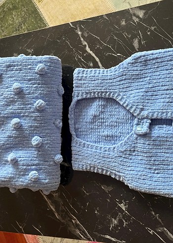 Mavi Örgü Bebek Battaniyesi ve Yelek - Görsel 3