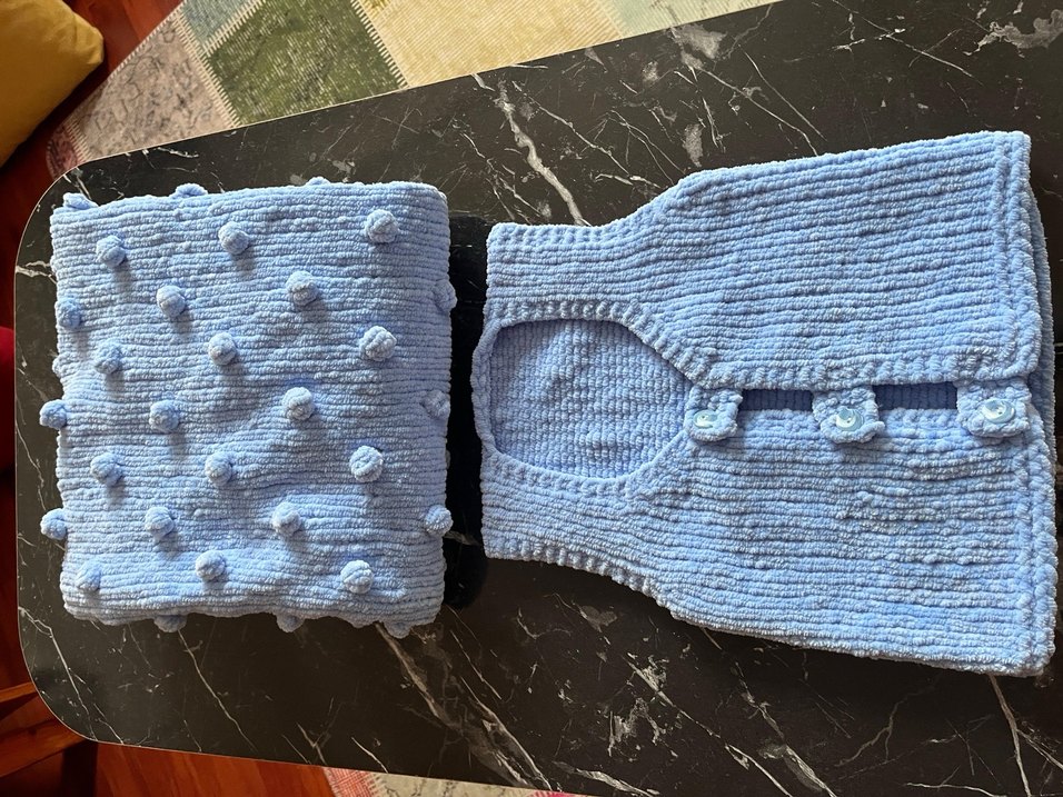 Mavi Örgü Bebek Battaniyesi ve Yelek - Görsel 3