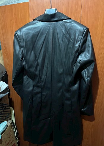 Düğmeli Siyah Deri Kadın Ceket - Görsel 5