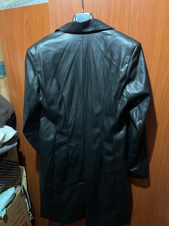 Düğmeli Siyah Deri Kadın Ceket - Görsel 5