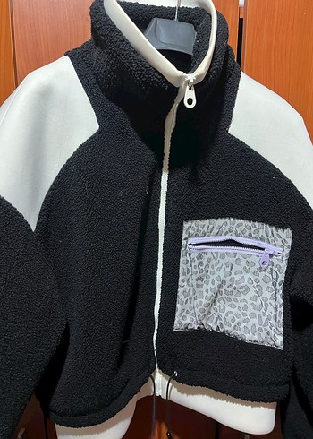 Yüksek Yakalı Siyah Mini Fermuarlı Ceket - Görsel 2