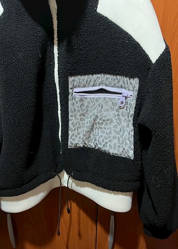 Yüksek Yakalı Siyah Mini Fermuarlı Ceket - Görsel 5