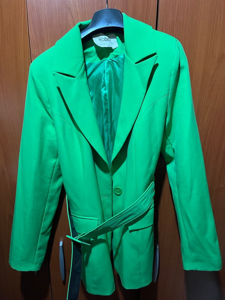 Yeşil Uzun Kadın Blazer Ceket - Görsel 3