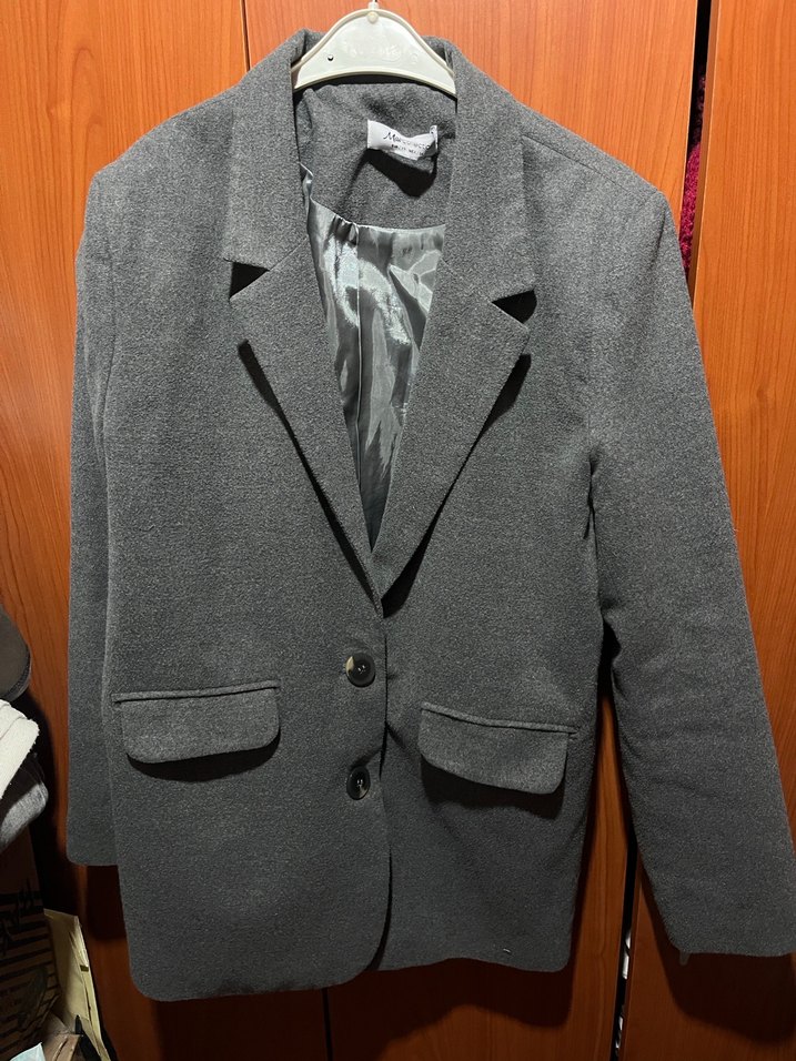 Gri Düğmeli Kadın Blazer Ceket - Görsel 4