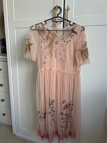 Zara girls 13 14 yas/xs elbise pudra pembe işlemeli